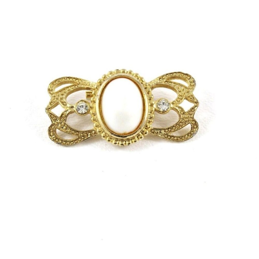 Vintage Gold-Tone Rhinestone & Faux Pearl Brooch
